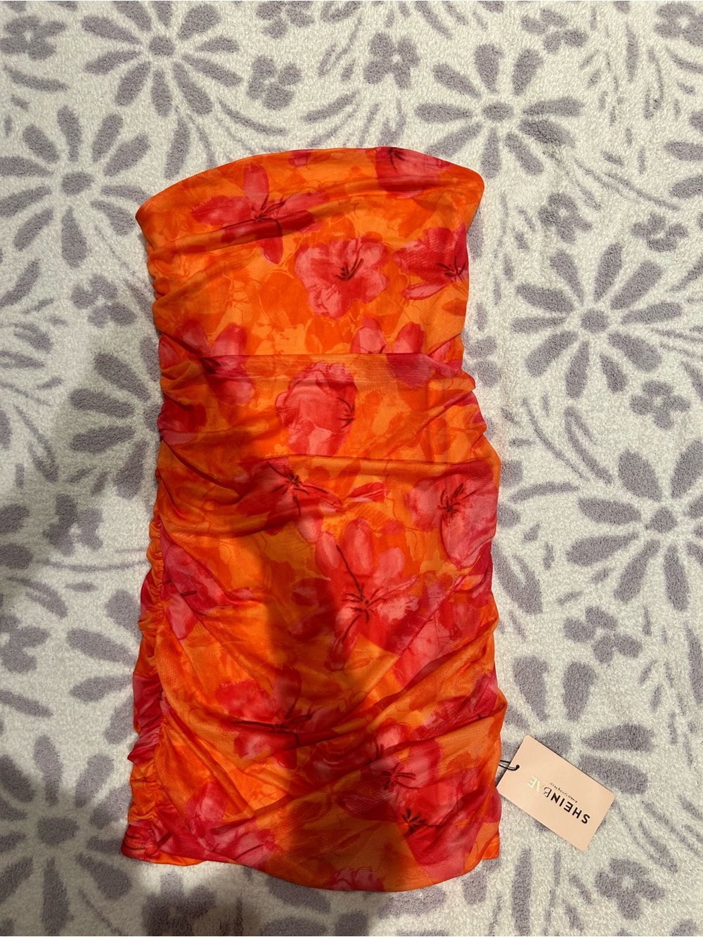 NWT Orange and Pink Strapless Mini Dress